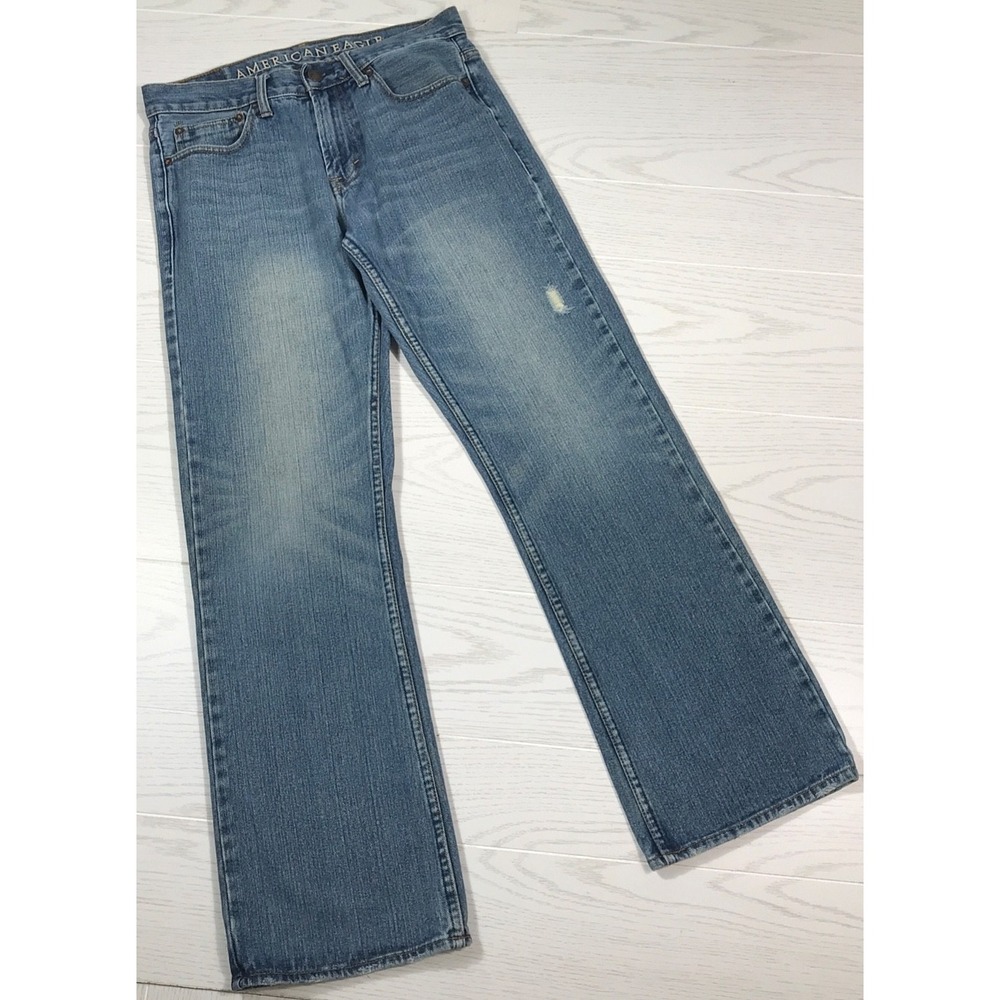 Vintage American Eagle Bootcut Jeans Men 31x32 Whiskered Blue Cotton Grunge Y2K